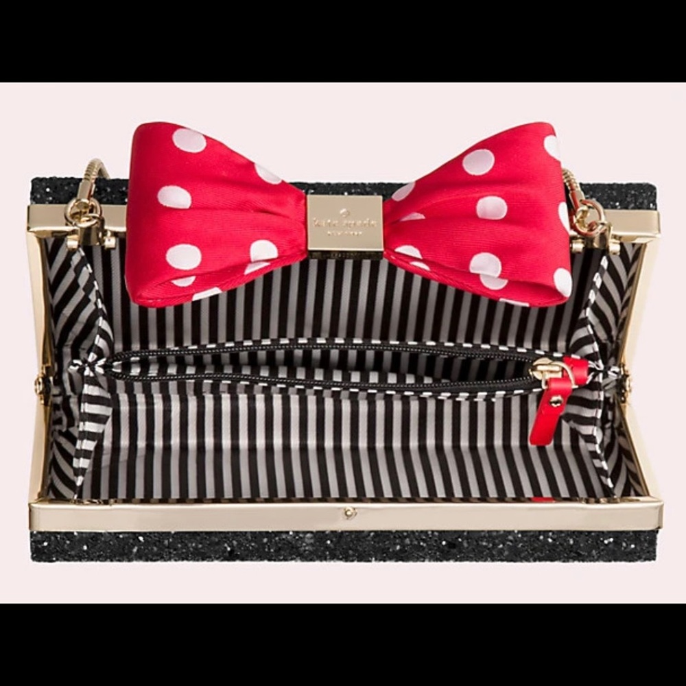 Kate Spade X Disney Minnie Mouse Glitter Clutch Crossbody & Kiss Card Wallet NWT